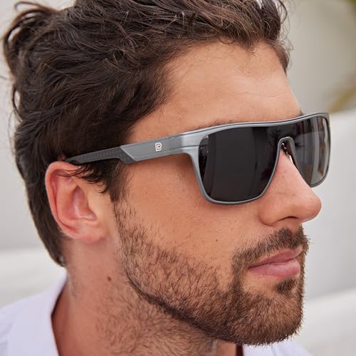 Image of DUCO Square Polarized Sunglasses for Men Women Large Flat Top Shield Sun Glasses UV400 Protection Carbon Fiber Shades DC8230