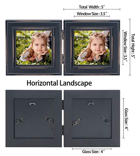 Double 4X4 Wood Photo Frame Instagram, Hinged Picture Frames, With Glass Front, Fit For Stands Vertically On Desk Table Top Or Wall Hanging (Window 3.5 X 3.5 Picture, Black Color) #TOP2