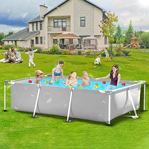 Above Ground Swimming Pool - 10ft X 6.8ft Outdoor Rectangular Metal Frame Pool for Kids and Adults, Swimming Pool - 9.8 ft Metal Framed Above Ground Swimming Pool