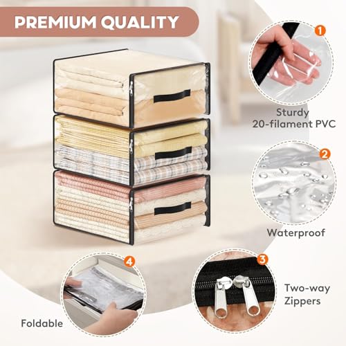 Image of JD FRESH 4 Piece 36L PVC Transparent Storage Bag with Zipper /Foldable Clothes Organiser for Wardrobe /Garments Organizer /Space Saving Storage Box for Sarees /Lehenga /Towel /Toy - 15.5 x 7.5 x 17.5 Inch