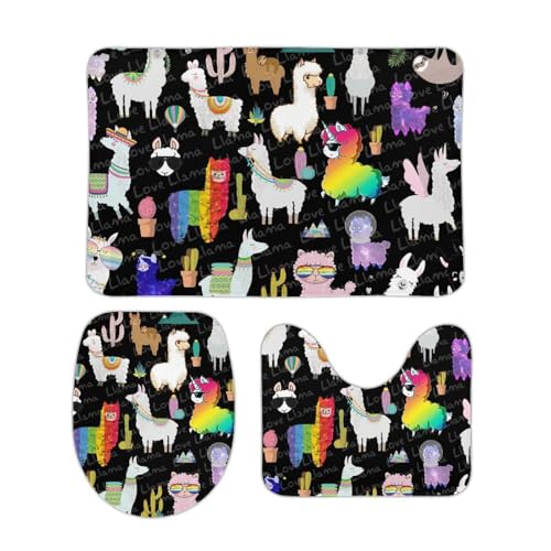 トイレマット 3点セット カクタス アルパカ ナマケモノ ユニコーン カラフル フタカバー 便座カバー 洗える お風呂マット ふわふわ 滑り止め U型 O型 兼用 ズレない おしゃれ 吸水速乾 40cm x 60cm
