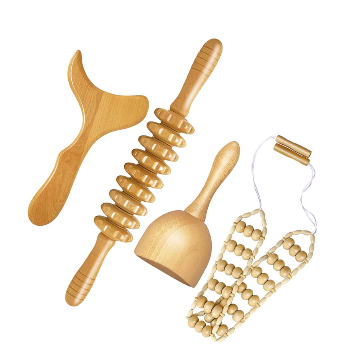 4 Stück Holzkörpermassagegerät mit Holzkörperschaber und Holzmassagerolle Schmerzlindernd Tragbar für Professionelle und Private Anwendung Zuhause
