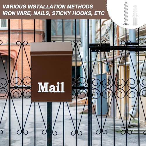 Image of MorningRo 10 x 7 x 3 Inch Small Brown Wall Mount Mailbox with Lock Key for Outside Apartment Porch Rust Proof Security Key Drop Box for Letters Newspapers Cards
