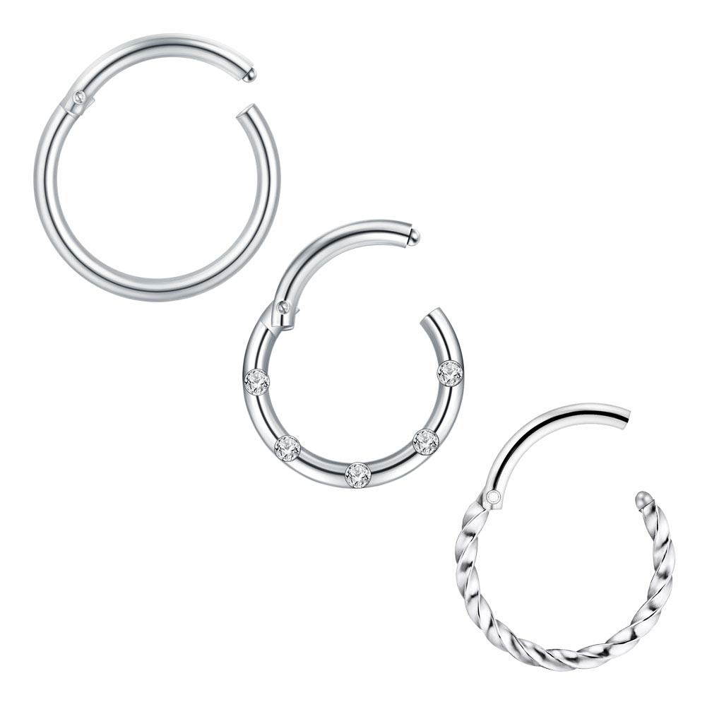 Mayhoop 16G 18G Piercing Septum Clicker Segmento Aro Nariz Acero Inoxidable Anillos Nariz Clicker Anillo Nariz Labio Cartílago Oreja Joyería de Piercing