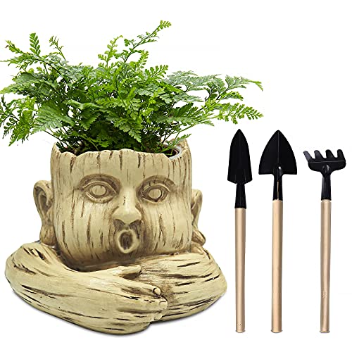 Head Planter Flower Pots with Drainage, Indoor Plant Pots and Flower Pots Outdoor, Cute Resin Face Planters Pots for Succulents, Cacti or Bonsai, Suitable for Home Decor and Office Desk Decoration