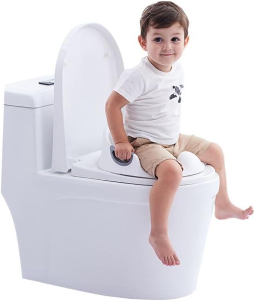 BESPORTBLE Large Toilet Trainer Seat with PU Material Double Handrail Design High Urine Barrier for Boys and Ages Easy to Clean White Toilet Training Seat