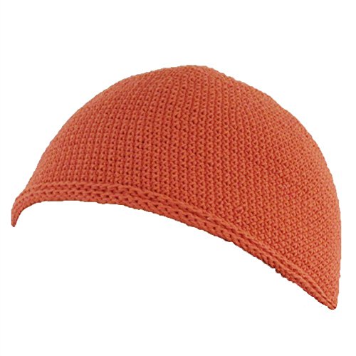 CHARM Kufi Hat Mens Beanie - Men Cotton Skull Cap Hand Made 2 Sizes Islam Orange M