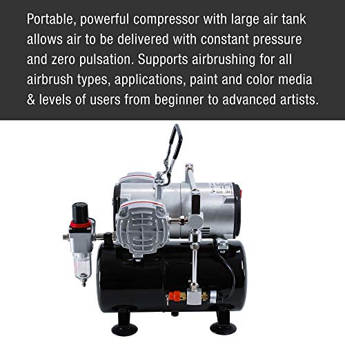 Image of Master Airbrush TC-828 Airbrush Compressor with Tank- 1 /4 HP Twin Cylinder | 3L Air Tank, 46L /Min Flow, Dual Air Brush Support, True Diaphragm Regulator, Portable - Ideal for Artists, Studios