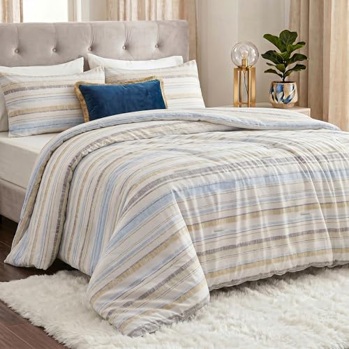 Image of Utopia Bedding 3 Pc Queen Comforter Set, Printed Comforter, Cottage Stripe