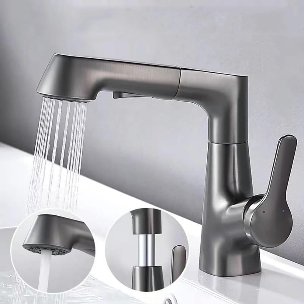Robinet de lavabo extractible gris idéal pour laver les cheveux au lavabo