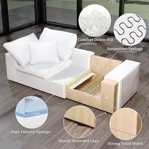 Image of Cloud Modular Sectional Sofa,211.6 inch Down Filled Sofa 5 Seat with Chaise,Minimalist Sofa Cover Washable and Replaceable Couches for Living Room,Sectional Sofa Deep Seat White