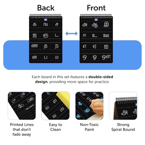 Image of Mini Leaves Wooden Tamil Writing Practice Board, A4 Size Double-Sided Chalkboard, Reusable with Chalk Holder and Eraser