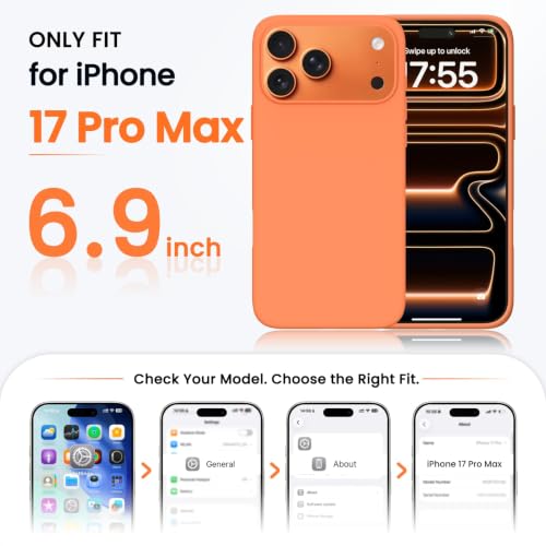 Image of ORNARTO Compatible with iPhone 17 Pro Max Case 6.9 inch, Slim Liquid Silicone 3 Layers Soft Gel Rubber Shockproof Protective Cover with Anti-Scratch Microfiber Lining-Dusty Orange