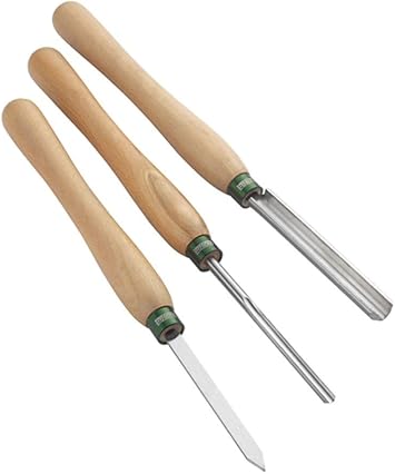 Record Power 3-Piece Spindle Turning Set UK Made Woodturning Tools, High Speed Steel, 12" Beech Handles Includes 25mm 1" Roughing Gouge, 10mm 3/8" Spindle Gouge & 3mm 1/8" Parting Tool