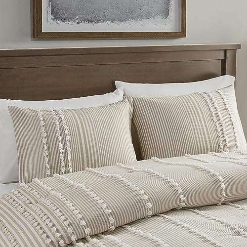 Image of Harbor House Cotton Comforter Set - Trendy Tufted Textured Design, All Season Down Alternative Cozy Bedding with Matching Shams, Anslee Pom Pom Taupe King /Cal King(110 inchx96 inch) 3 Piece