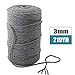 Mygogo Macrame Cord 3mm x 219Yards (About 200m,656feet) Dark Gray Colored Cotton Macrame Rope 4 Strand Twisted Soft Cotton Cord for Handmade Wall Hanging Plant Hanger Craft Making DIY Knotting