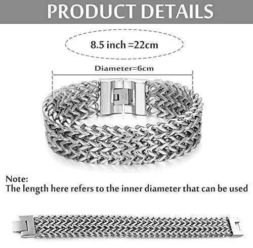 LOYALLOOK Stainless Steel 19MM Cuban Curb Link Chain Men's Bracelets Rock Link Wristband,8.0-9.1 Inches4