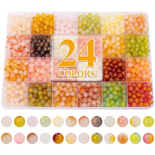 XSEINO About 1200+ pcs 6mm Glass Beads Bracelet Making Kit 24 Assorted Yellow Bi-Color Fusion Series Crystal Beads for Jewelry Making DIY Crafts Friendship Bracelets