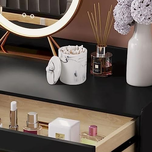 Tonxus Qtip Holder Cotton Swab Canister With Marble Look,Resin Bathroom Canister, Cosmetics Makeup Countertop Containers,Vanity Storage Jars Organizer For Cotton Ball,Cotton Swab,Bath Salts,White #TOP1