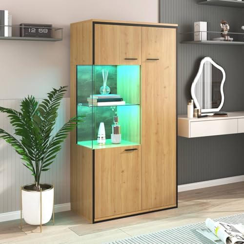 Sweiko Vitrine Moderne éclairage LED,avec Porte en Verre et étagères polyvalentes,15 Options de Couleur,Grand Espace Rangement,étagère en Verre,vitrine,Meuble de présentation,Armoire 150Hx78Bx40Tcm – vue 5