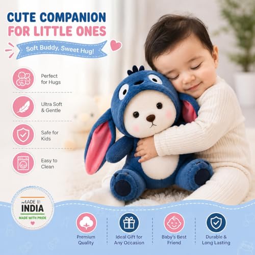 Image of Blue Bunny Teddy Bear Soft Toy for Kids, 30 cm Ultra Soft Plush Stuffed Animal with Removable Hoodie, Cute Hugging Teddy for Boys&Girls, Baby Gift, Birthday Gift & Room Decor.