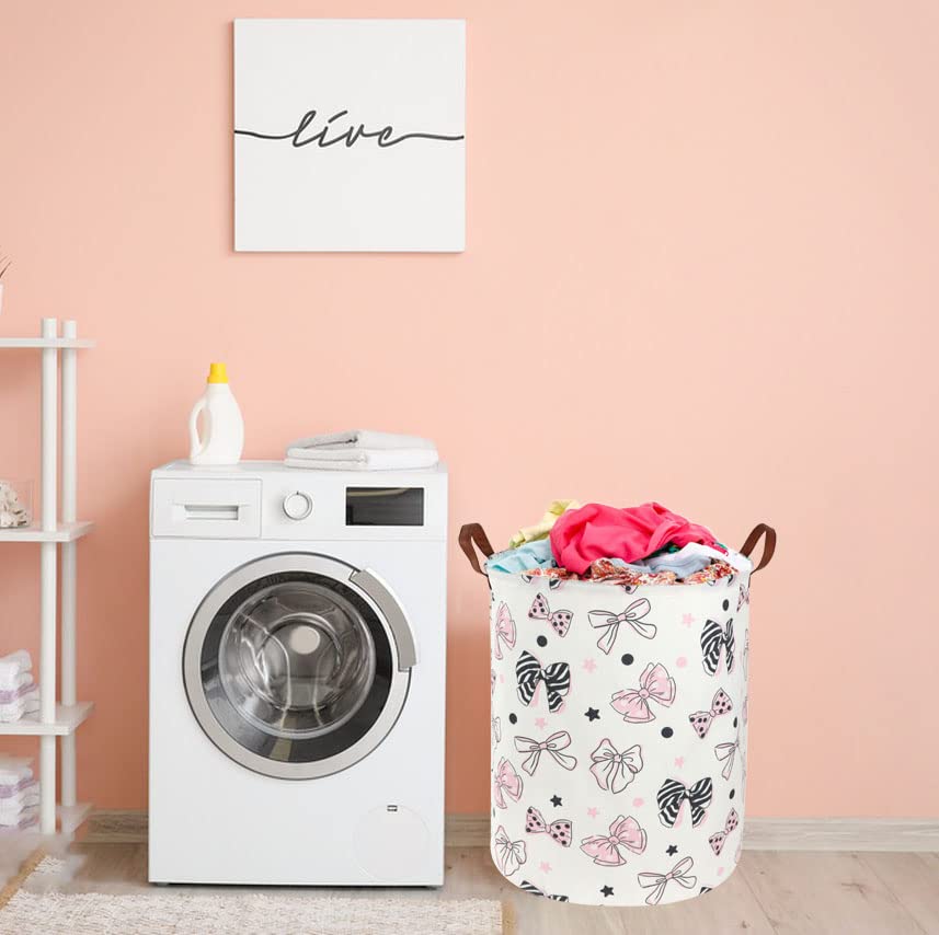 Image of ESSME Pink Hamper,Pink Laundry Hamper,Girls Laundry Hamper, Cute Storage Bin for Room Decor,Gift Baskets,Home Organizer(Bowknot)