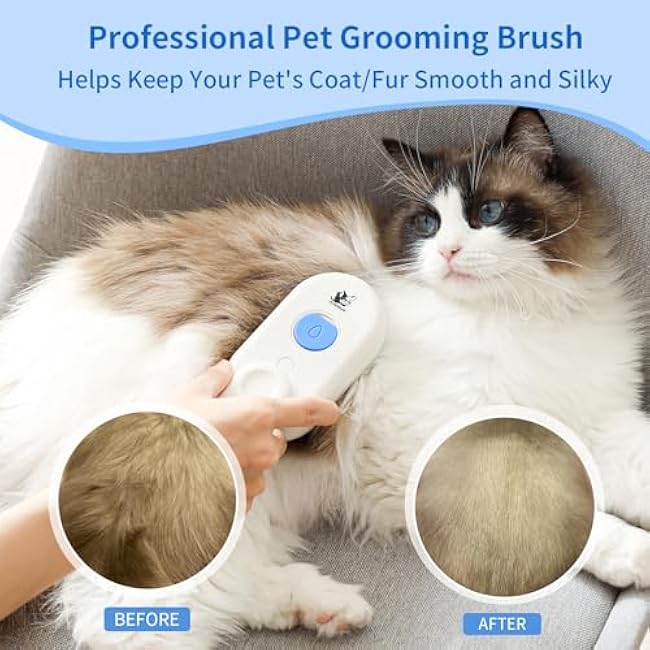Cat Steam Brush for Shedding,4 in 1 Pet Steam Brush for Cats & Dogs,Deshedding,Massage,Cleaning & Anti-Static All In One,Suitable for Long & Short Haired Pets,Includes Waterless Shampoo,Blue-gdXiuaVV
