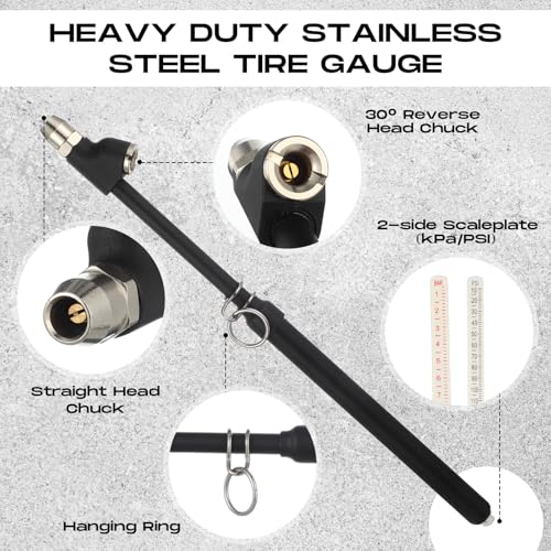 Image of Tallew 10 Pack Tire Pressure Gauge Black Heavy Duty Air Pressure Tire Gauge Dual Head Semi Truck Tire Pressure Gauge Range 10-150 PSI, Extended Tube Tire Gauge Suitable for Semi Truck, and Bus