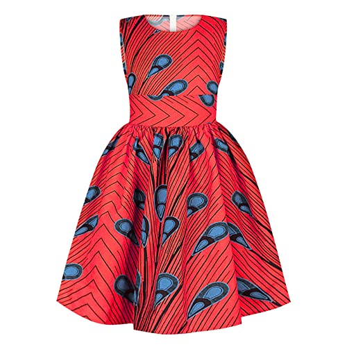 KAGAYD Girls Girls Traditional Outfits Sleeveless Princess African Dress Kids Toddler Ankara Orints (Red-3, 3-4 Years)3
