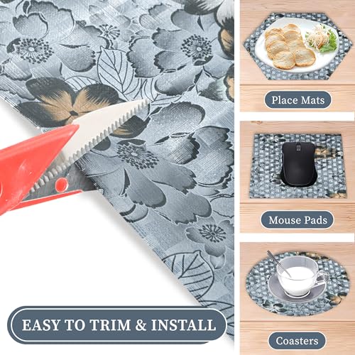 Image of Kuber Industries 5 Meter PVC Anti Slip Roll | Shelf Liners for Kitchen Shelves | Cupboard Liners for Wardrobe | Drawer Mats /Sheets for Cabinets | Black Flower - Grey