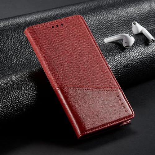 Étui en cuir iPhone 15 rouge à clapet magnétique haut de gamme