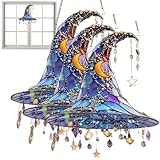 Halloween Hexenhut Design Zum Aufhängen, 3 Stück Hexenhüte Fensterdekor, 2D Acryl Magische Hut, Hexenfenster Hängende Sonnenfänger, Charmante Glasmauerwandkunst Hängende Origination