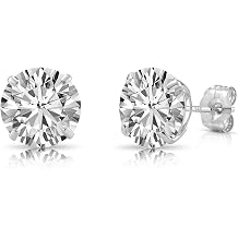 14k White Gold Solitaire Round Cubic Zirconia Stud Earrings with Pushbacks