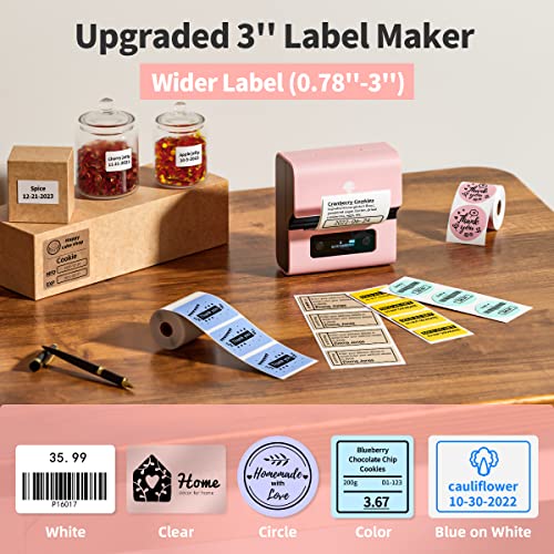 Image of Phomemo Label Maker- M221 Label Maker Machine 3 Inch Bluetooth Thermal Barcode Printer for Small Business /Home Use, for Barcode, Address, Logo, Mailing, Stickers, Compatible with Phone & PC, Pink