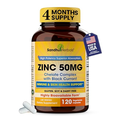 Zinc 50mg Capsules for Men and Women, 120 Count | Highly Absorbable Zinc Supplements for Immune System Support | Zink 50 mg Mono Methionine Chelated Complex |Helps with Skin Health & Overall Immunity