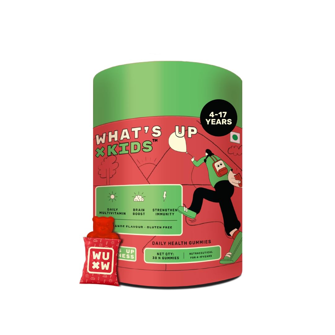 What's Up Wellness Multivitamin Gummies For Kids With Dha, Vitamins And Zinc, Healthy Gummy For Daily Nutrition, Natural Orange Flavored Gummies For Kids And Teenagers –30 Days Pack (Age 5 –17 Years)