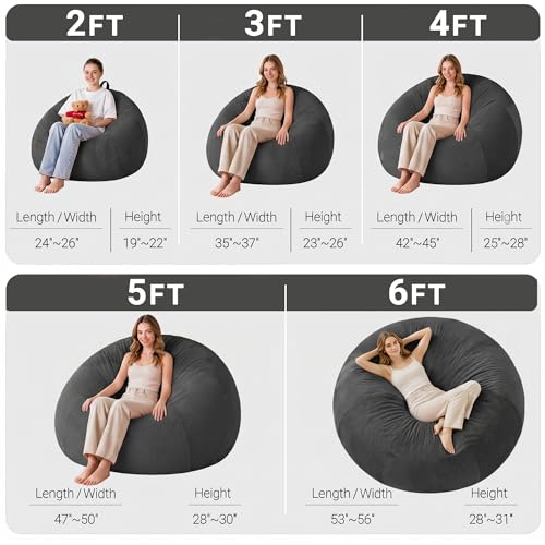 Image of HABUTWAY 4FT Bean Bag Chair Teardrop Bean Bag Chairs for Adults beanbag with Memory Foam Filled with Dual-Tone Unique Combination Corduroy & Luxury Distressed Velvet Washable Cover,Corduroy Black