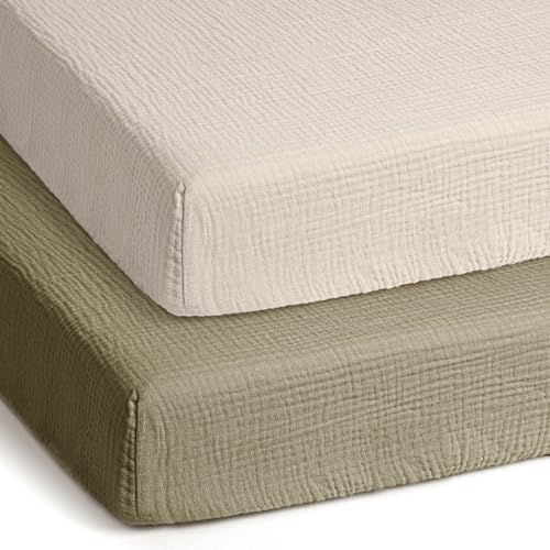 Image of lulumoon Pack and Play Sheets Muslin: Cotton Fitted Sheets for Pack N Play - Soft Playard Sheets for Boys and Girls 2Pack
