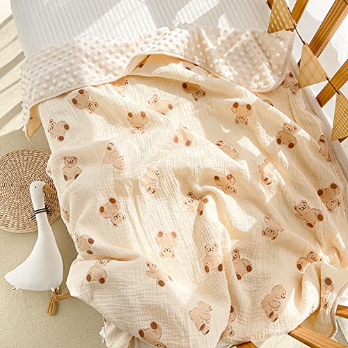 Image of Baby Fleece Blanket for Boys Girls, Double-Sided Minky Muslin Blankets with Dotted Backing, Nursery Newborn Bed Blanket, 39 x 43 Inches (Bear)