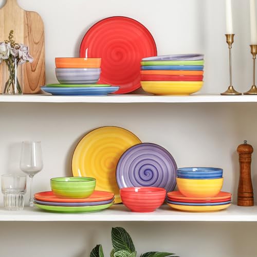 Image of Selamica Ceramic Plates and Bowls Sets,32 Pieces Dinnerware Sets for 8,Scratch Resistant Dish Set for holiday gathering,Dishwasher & Microwave Safe, Dopamine Colors