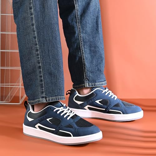 Image of Cruiser Men's Sneaker | Retro Running Shoes | Navy Blue White Men's Sneakers |Mesh Synthetic Resin Lace-Up Sneakers | Midsole Athletic Casuals | Perfect for Outings, and Comfortable All-Day Use(2657)