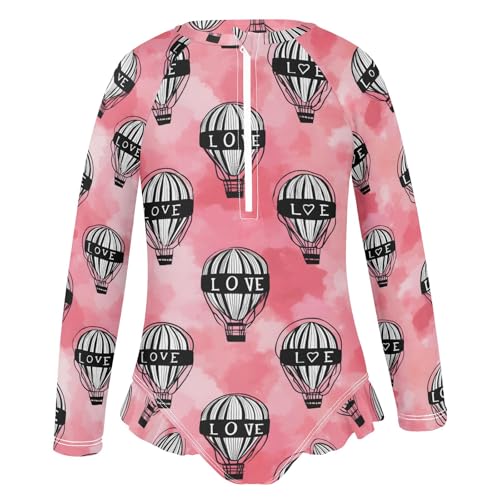 ALAZA Toddler Swimsuit Girl Bathing Suit Swimwear Rash Guard Hot Air Balloon Love Long Sleeve 3T2