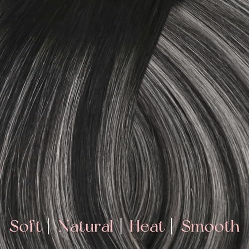 Image of Easyouth Clip in Hair Extensions Real Human Hair Ombre Clip in Extension Blend of Black and Silver with Black Roots Clips on Human Hair Extension Easy to Wear 20 Inch 5Pcs 80G