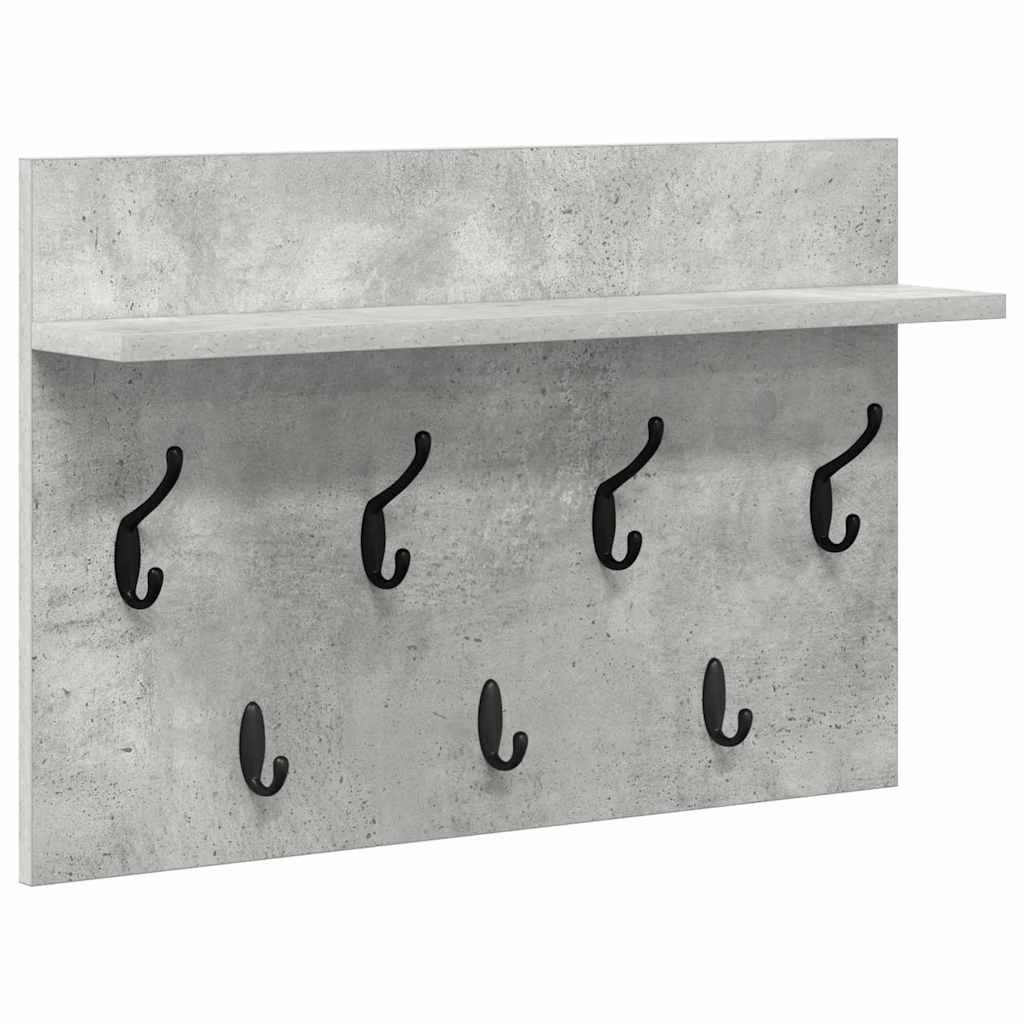Perchero de pared gris hormigón 60 x 40 x 12 cm de material de madera con estantes y ganchos – Diseño moderno para pasillo, entrada y salón