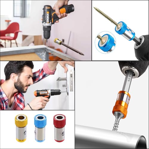 Image of 3 pieces of reinforced magnetic screw ring clamp, equipped with a set of 3 screws, compatible with 1 /4 inch 6.35mm hexagonal screwdriver and electric drill bit universal screwdriver head magnetic ring