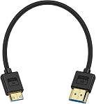 Poyiccot Ultra Thin 8K Mini HDMI to HDMI Cable 1ft, Short Soft Slim 90 Degree Left Angle Mini HDMI Silicone Cable with 8K@60Hz/4K@60Hz/48gbps for Camera, Laptop, HDTV