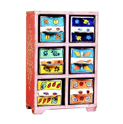 Image of 6-Drawer wooden Chest with Ceramic Drawers