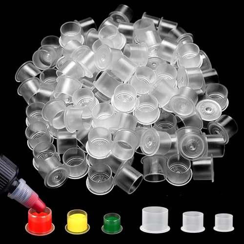 Rayyl 300 piezas Tazas de Tinta para Tatuajes Tamaños Mixtos 100 Pequeñas, 100 Medianas, 100 Grandes Tattoo Ink Caps with Base para Kit De Accesorios para Tatuaje