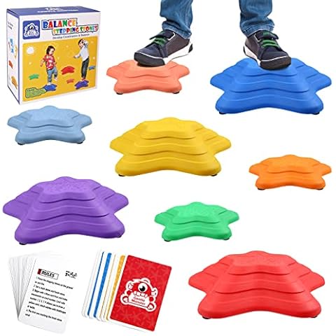 Gentle Monster Stepping Stones for Kids, Set of 8 Pcs for Balance with Non-Slip Bottom - Exercise Coordination and Stability Cover