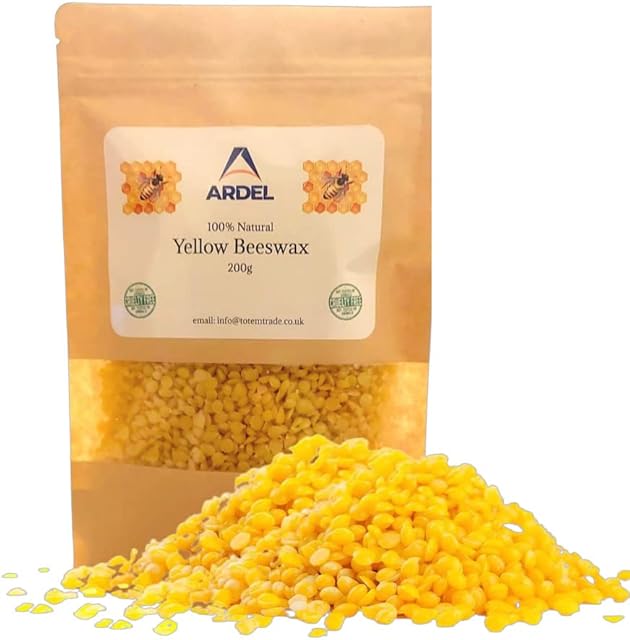 Ardel Yellow Beeswax Pellets, Beeswax for Candle Making, Beeswax Pellets Cosmetic Grade Eco Friendly Products, Beeswax for Body, Skin Care DIY, Lip Balm and Soap Making Supplies, 100% Natural, 200gr